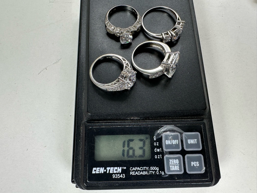 (4) Sterling Silver Rings 3: Size 6.5, 1: Size 9.5 16.3g [Photo 27]