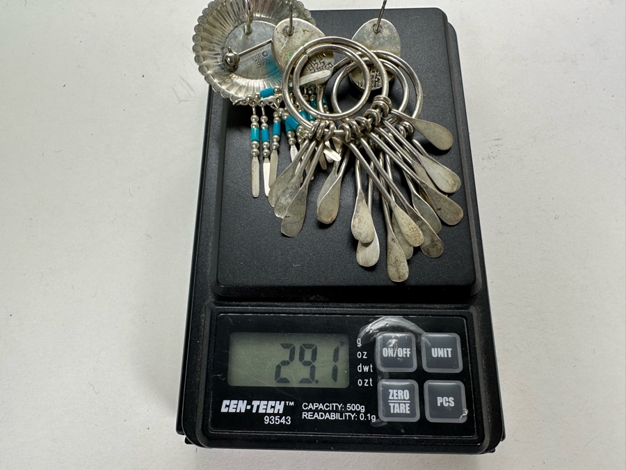 Sterling Silver Turquoise Pendant Brooch Pin And Sterling Silver Turquoise Earrings 29.1g [Photo 8]