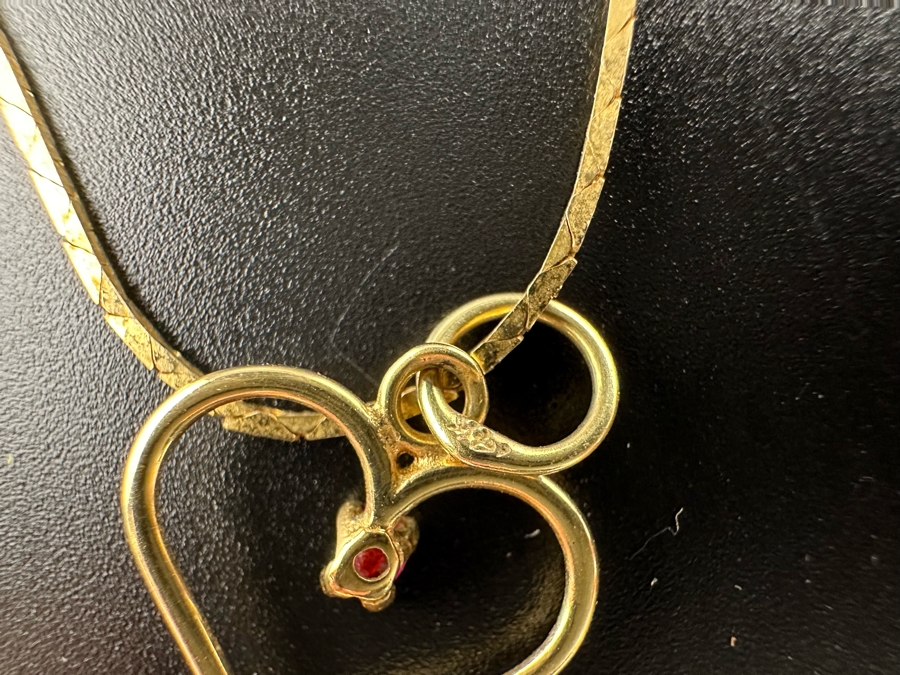 14K Gold Heart Pendant With Red Stone And 14K Gold 14' Necklace 3.7g [Photo 5]