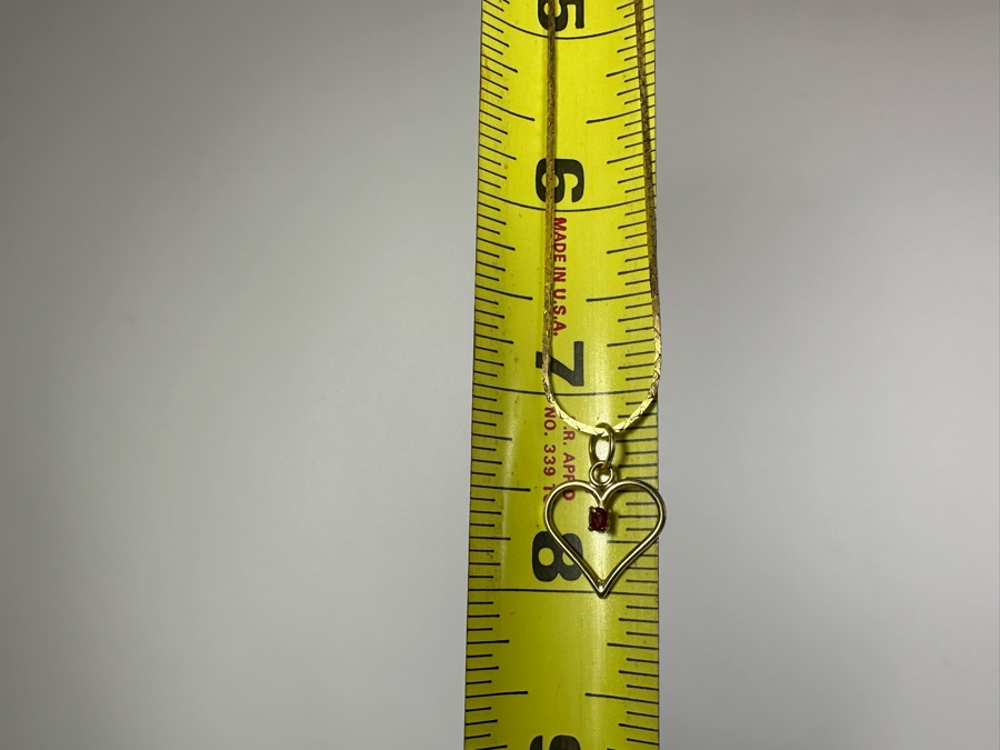 14K Gold Heart Pendant With Red Stone And 14K Gold 14' Necklace 3.7g [Photo 8]