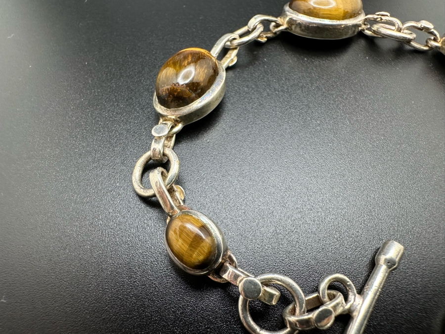 Vintage Sterling Silver Tiger Eye 8.5L Bracelet 23.1g [Photo 5]