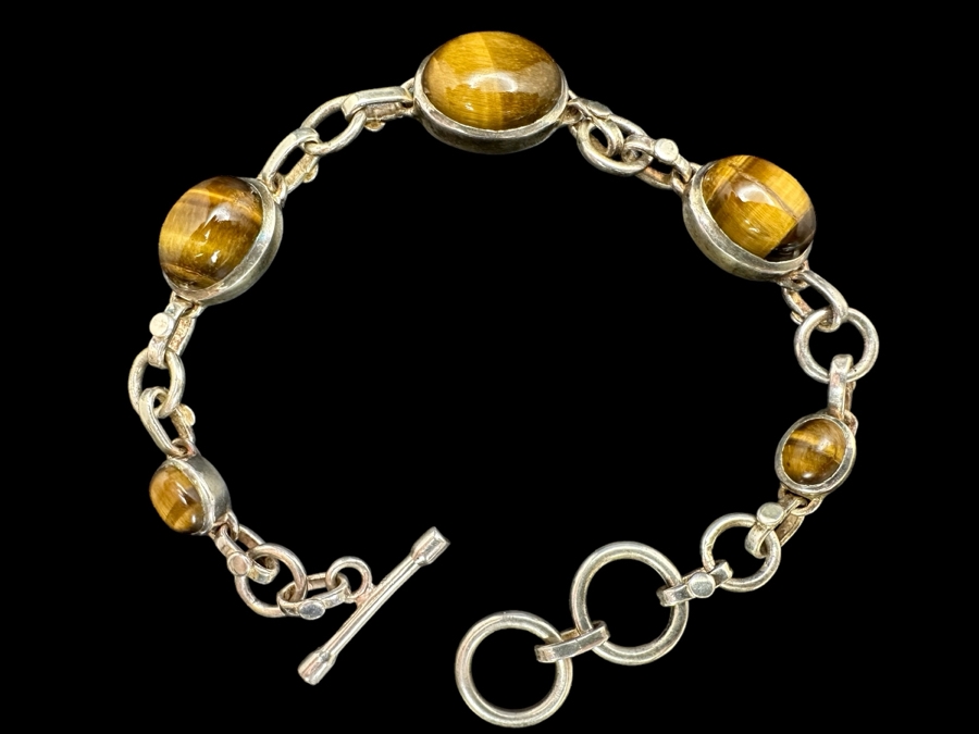 Vintage Sterling Silver Tiger Eye 8.5L Bracelet 23.1g [Photo 1]