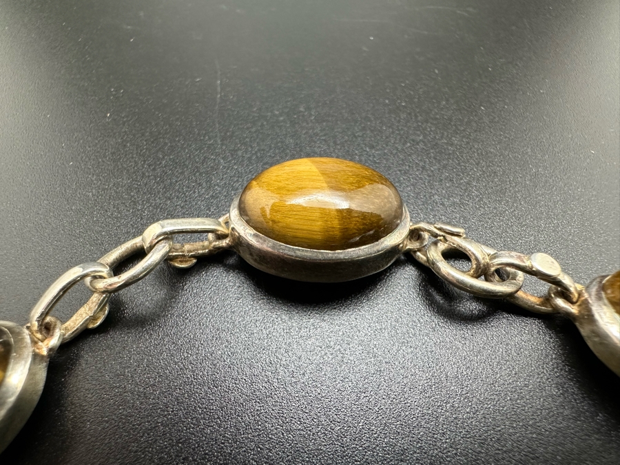 Vintage Sterling Silver Tiger Eye 8.5L Bracelet 23.1g [Photo 2]