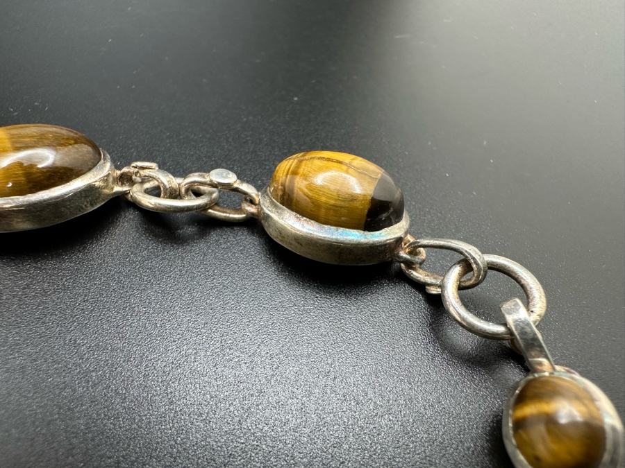 Vintage Sterling Silver Tiger Eye 8.5L Bracelet 23.1g [Photo 3]