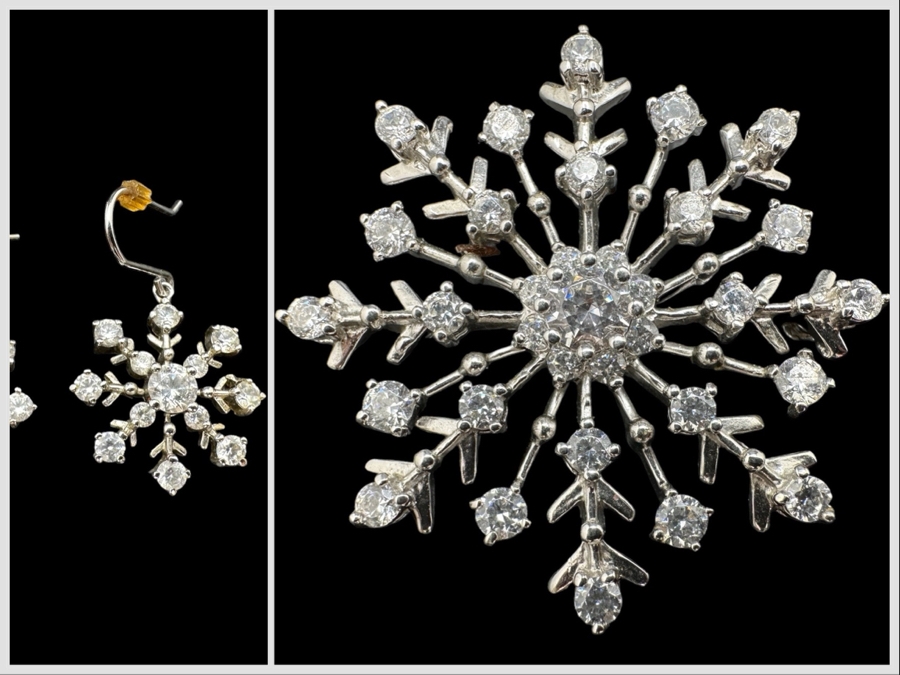 Sterling Silver Pendant / Brooch Pin With Matching Sterling Silver Earrings 20.3g [Photo 1]