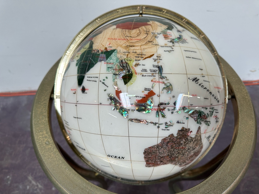 Inlaid Semi-Precious Stone Freestanding Globe 18W X 36H [Photo 4]