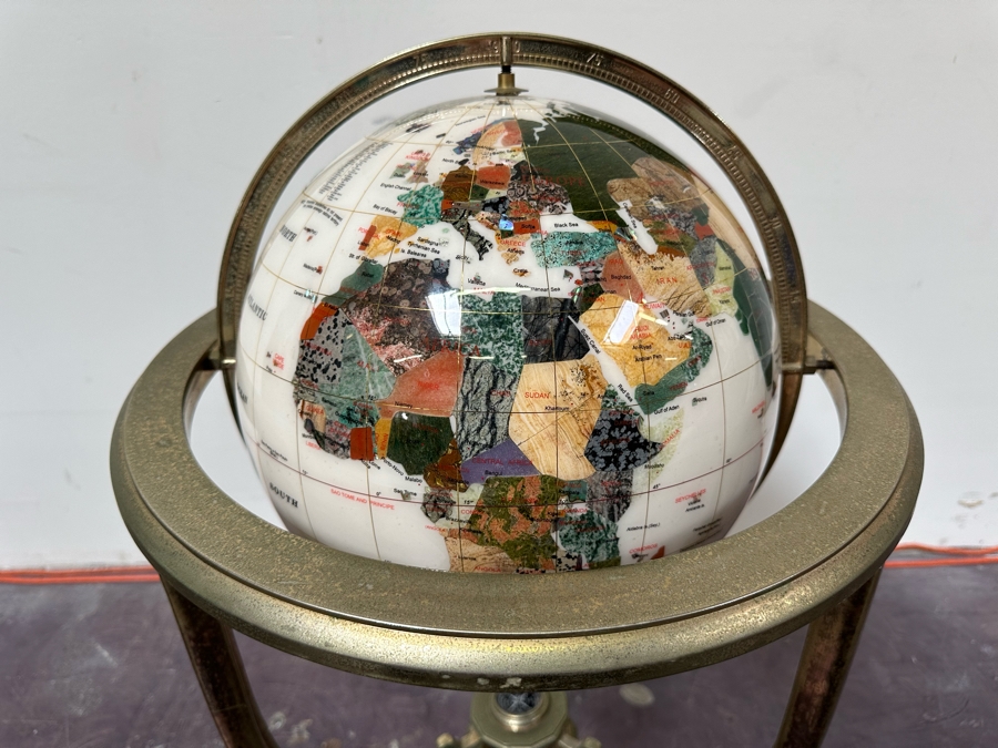 Inlaid Semi-Precious Stone Freestanding Globe 18W X 36H [Photo 2]