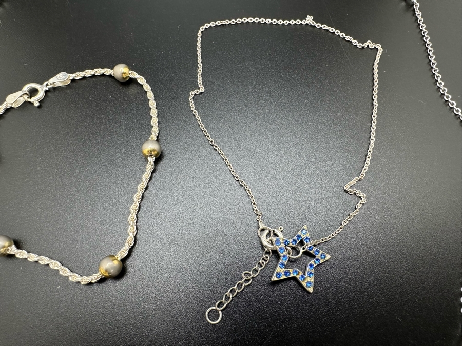 Sterling Silver 23' Necklace And Pair Of Sterling Silver Bracelets 9.4g [Photo 2]