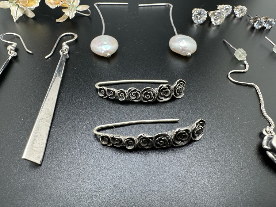 Ten Pairs Of Sterling Silver Earrings 28.3g [Photo 5]