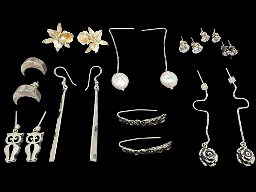 Ten Pairs Of Sterling Silver Earrings 28.3g [Photo 1]