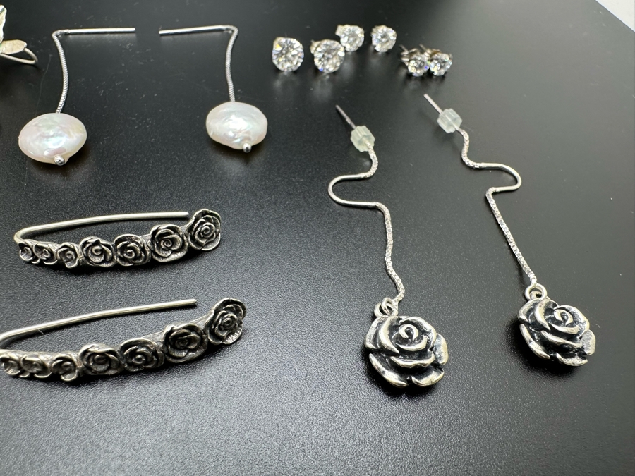 Ten Pairs Of Sterling Silver Earrings 28.3g [Photo 6]