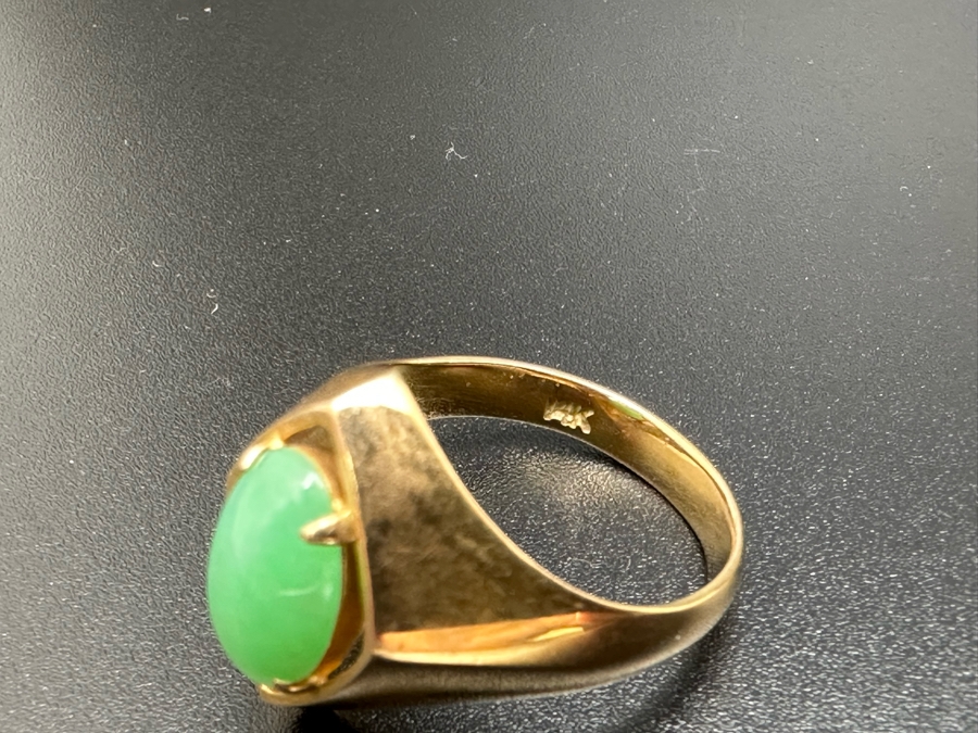 14K Gold Jade 11mm X 7mm  Ring Size 6.5 4.6g Estimated Value $650 [Photo 6]