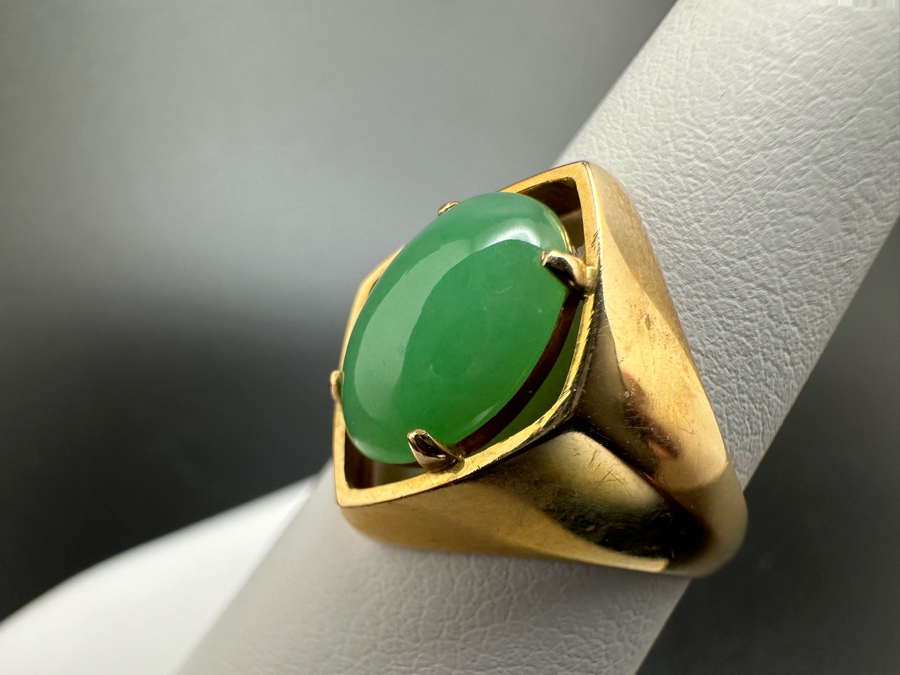 14K Gold Jade 11mm X 7mm  Ring Size 6.5 4.6g Estimated Value $650 [Photo 3]