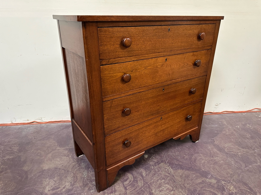 JUST ADDED - Antique Wooden 4-Drawer Chest Of Drawers Dresser 43W X 19D X 43H [Photo 2]