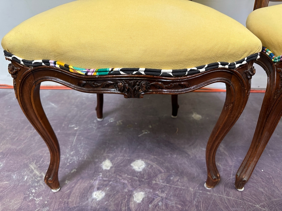 JUST ADDED - Pair Of Carved Wooden Side Accent Chairs 19.5W X 20D X 34H [Photo 2]