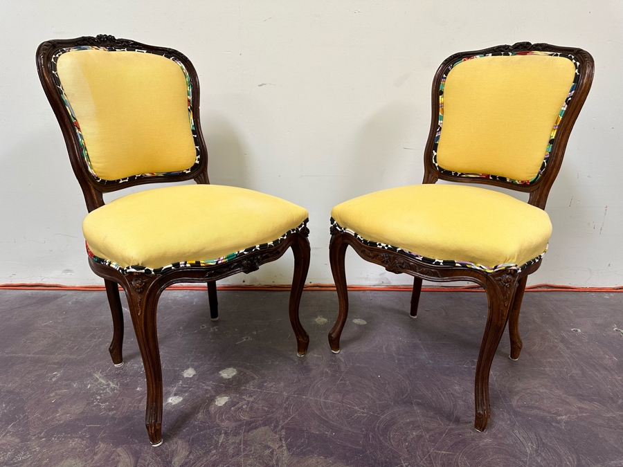 JUST ADDED - Pair Of Carved Wooden Side Accent Chairs 19.5W X 20D X 34H [Photo 5]