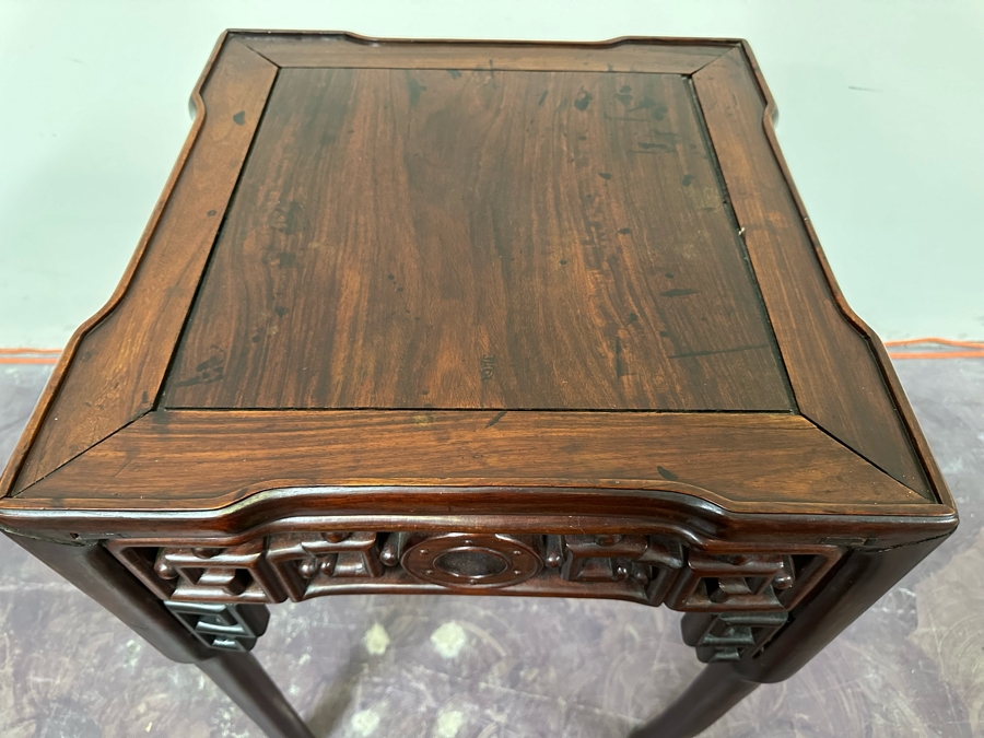 JUST ADDED - Vintage Chinese Rosewood Fern Stand That Has Been Cut Down As A Side Table 19W X 19D X 29H [Photo 6]