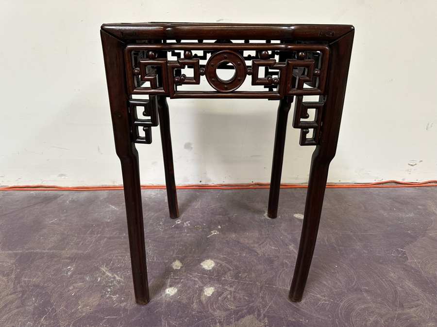 JUST ADDED - Vintage Chinese Rosewood Fern Stand That Has Been Cut Down As A Side Table 19W X 19D X 29H [Photo 3]