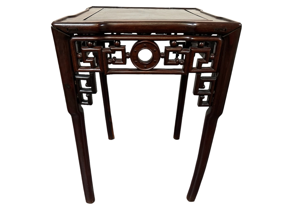 JUST ADDED - Vintage Chinese Rosewood Fern Stand That Has Been Cut Down As A Side Table 19W X 19D X 29H