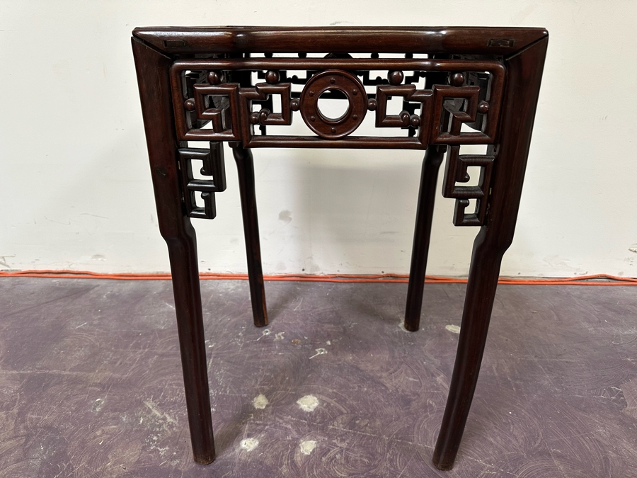 JUST ADDED - Vintage Chinese Rosewood Fern Stand That Has Been Cut Down As A Side Table 19W X 19D X 29H [Photo 4]