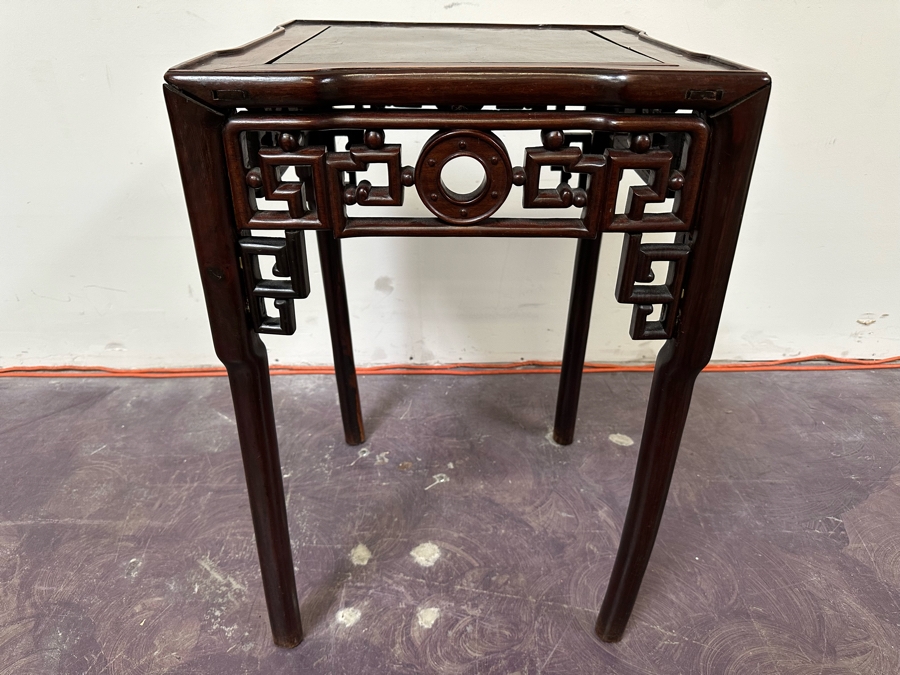 JUST ADDED - Vintage Chinese Rosewood Fern Stand That Has Been Cut Down As A Side Table 19W X 19D X 29H [Photo 2]