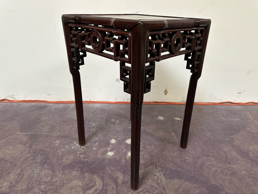 JUST ADDED - Vintage Chinese Rosewood Fern Stand That Has Been Cut Down As A Side Table 19W X 19D X 29H [Photo 9]