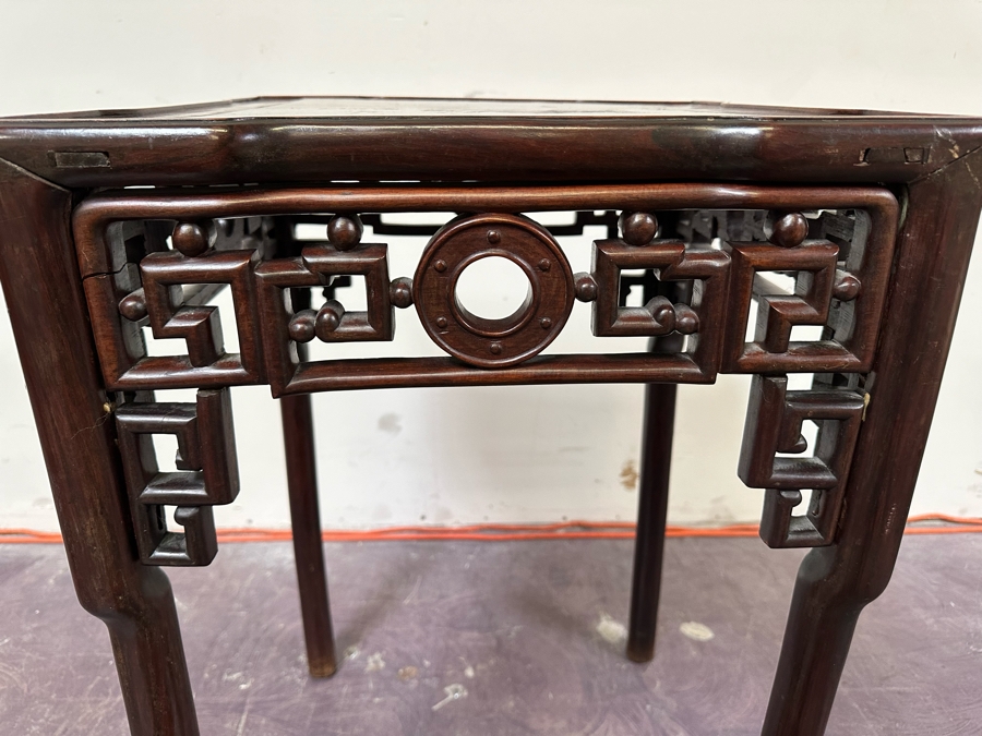 JUST ADDED - Vintage Chinese Rosewood Fern Stand That Has Been Cut Down As A Side Table 19W X 19D X 29H [Photo 13]