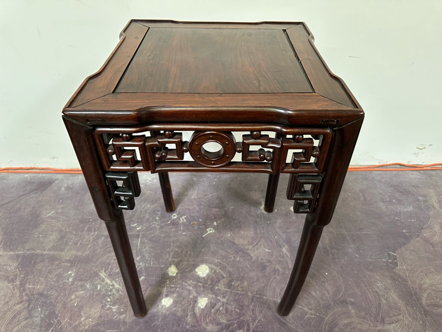 JUST ADDED - Vintage Chinese Rosewood Fern Stand That Has Been Cut Down As A Side Table 19W X 19D X 29H [Photo 5]