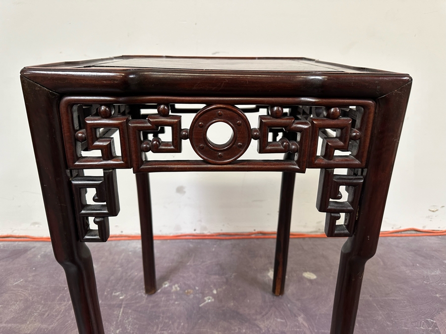 JUST ADDED - Vintage Chinese Rosewood Fern Stand That Has Been Cut Down As A Side Table 19W X 19D X 29H [Photo 12]