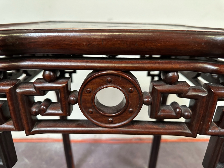 JUST ADDED - Vintage Chinese Rosewood Fern Stand That Has Been Cut Down As A Side Table 19W X 19D X 29H [Photo 7]