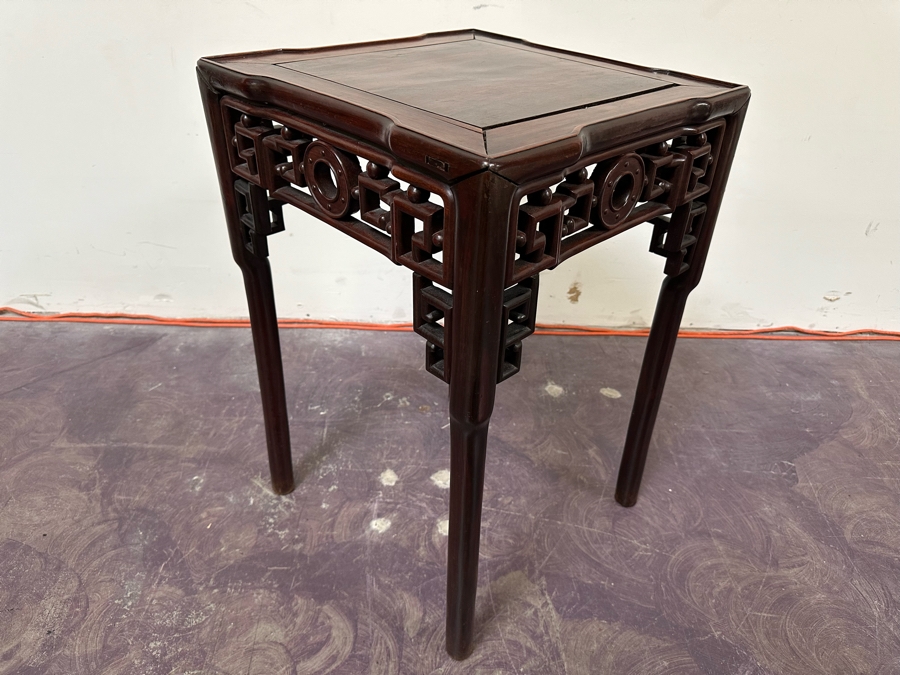 JUST ADDED - Vintage Chinese Rosewood Fern Stand That Has Been Cut Down As A Side Table 19W X 19D X 29H [Photo 10]