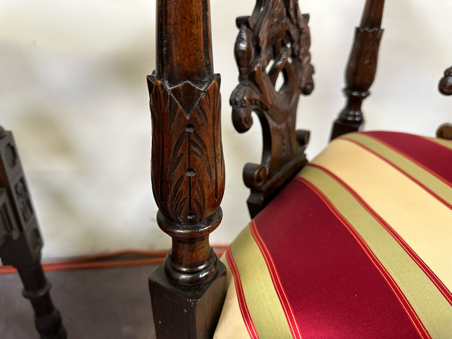 Italian Renaissance Revival Carved Wooden Settee Sofa 58W X 24D, Corner Chair 27W And Side Chair [Photo 24]