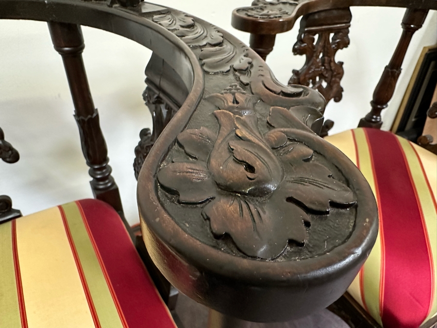 Italian Renaissance Revival Carved Wooden Settee Sofa 58W X 24D, Corner Chair 27W And Side Chair [Photo 13]