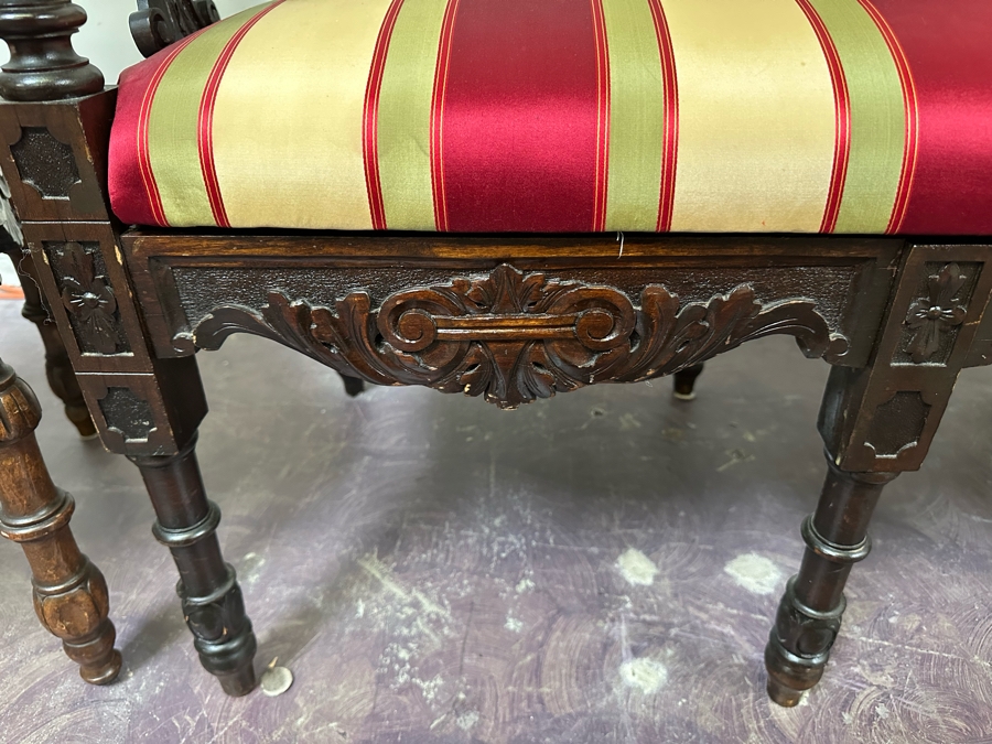 Italian Renaissance Revival Carved Wooden Settee Sofa 58W X 24D, Corner Chair 27W And Side Chair [Photo 15]