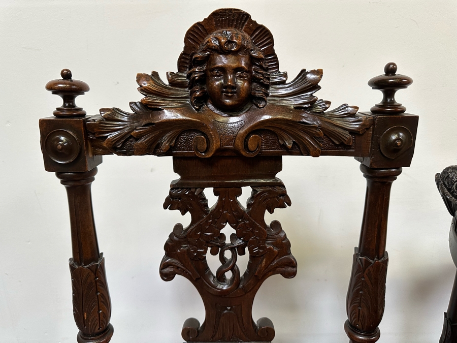 Italian Renaissance Revival Carved Wooden Settee Sofa 58W X 24D, Corner Chair 27W And Side Chair [Photo 27]