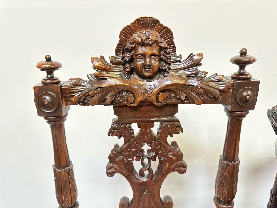 Italian Renaissance Revival Carved Wooden Settee Sofa 58W X 24D, Corner Chair 27W And Side Chair [Photo 29]