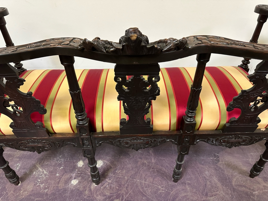 Italian Renaissance Revival Carved Wooden Settee Sofa 58W X 24D, Corner Chair 27W And Side Chair [Photo 44]