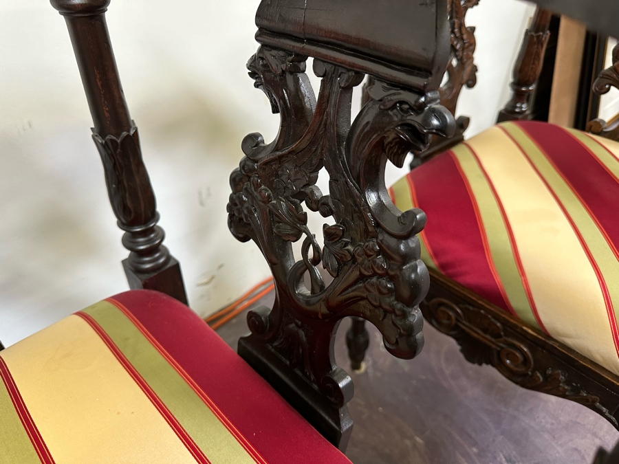 Italian Renaissance Revival Carved Wooden Settee Sofa 58W X 24D, Corner Chair 27W And Side Chair [Photo 14]