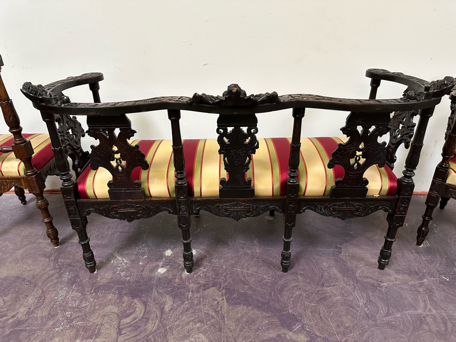 Italian Renaissance Revival Carved Wooden Settee Sofa 58W X 24D, Corner Chair 27W And Side Chair [Photo 43]