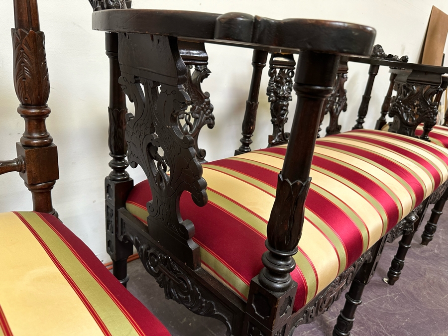 Italian Renaissance Revival Carved Wooden Settee Sofa 58W X 24D, Corner Chair 27W And Side Chair [Photo 33]