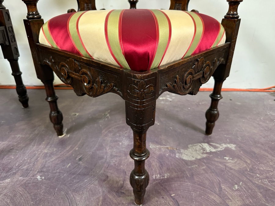 Italian Renaissance Revival Carved Wooden Settee Sofa 58W X 24D, Corner Chair 27W And Side Chair [Photo 25]
