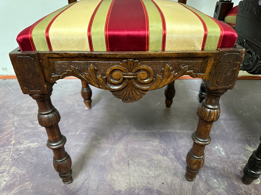 Italian Renaissance Revival Carved Wooden Settee Sofa 58W X 24D, Corner Chair 27W And Side Chair [Photo 32]