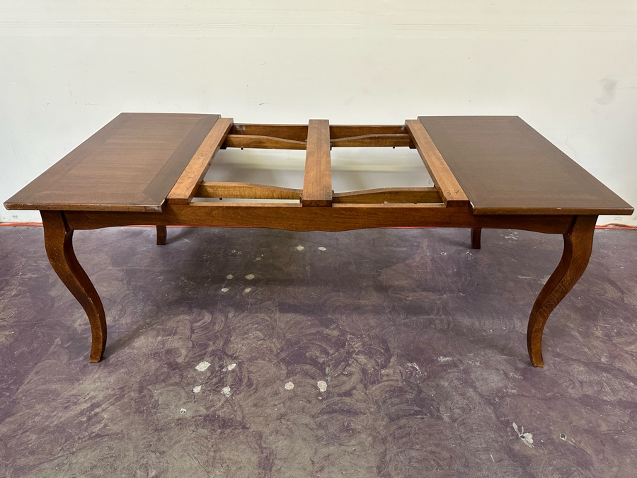 JUST ADDED - Stunning French Style Parquetry Inlay Wooden Dining Table With Two Built-In Leaves 39.5W X 79L X 30.5H [Photo 8]