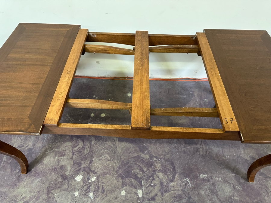 JUST ADDED - Stunning French Style Parquetry Inlay Wooden Dining Table With Two Built-In Leaves 39.5W X 79L X 30.5H [Photo 9]