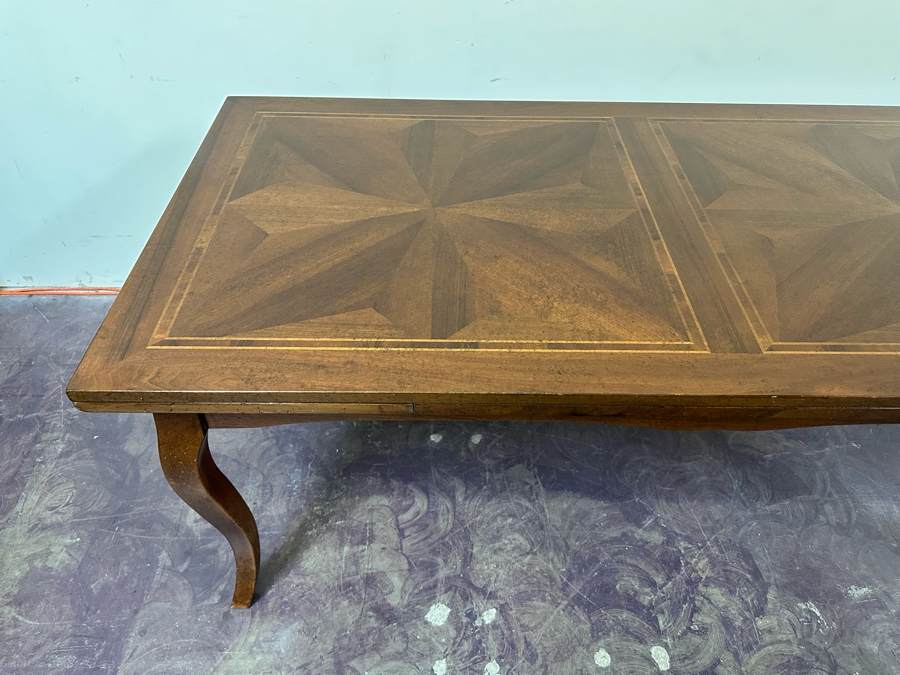 JUST ADDED - Stunning French Style Parquetry Inlay Wooden Dining Table With Two Built-In Leaves 39.5W X 79L X 30.5H [Photo 6]