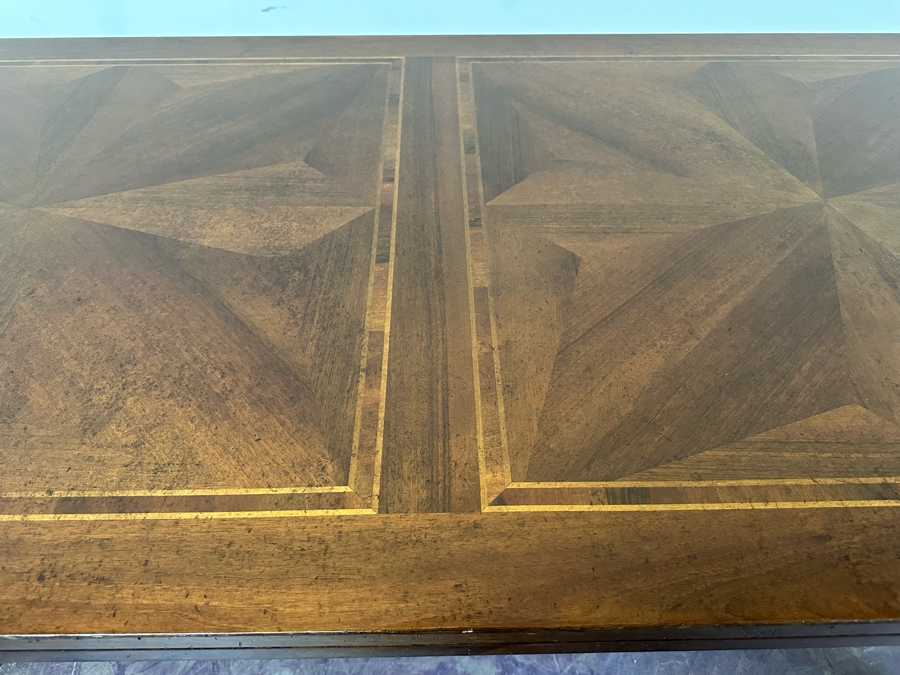 JUST ADDED - Stunning French Style Parquetry Inlay Wooden Dining Table With Two Built-In Leaves 39.5W X 79L X 30.5H [Photo 3]