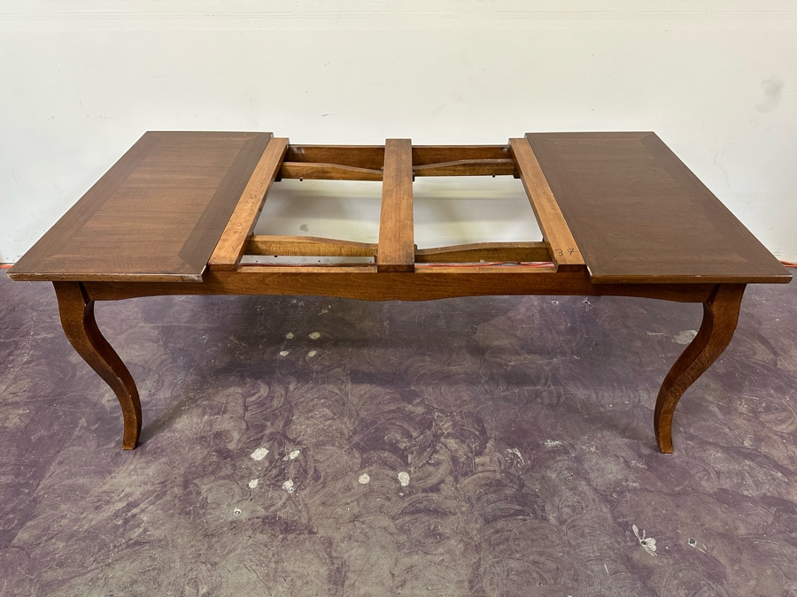 JUST ADDED - Stunning French Style Parquetry Inlay Wooden Dining Table With Two Built-In Leaves 39.5W X 79L X 30.5H [Photo 4]