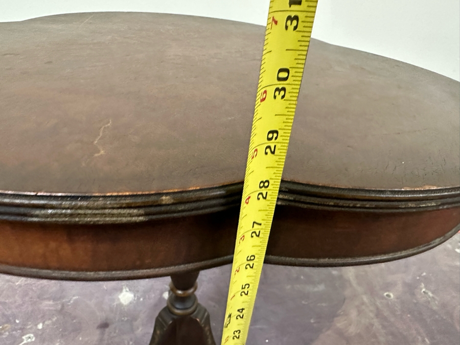 JUST ADDED - Antique Hand Painted Wooden Leather Top Pedestal Table 23W X 28H [Photo 9]