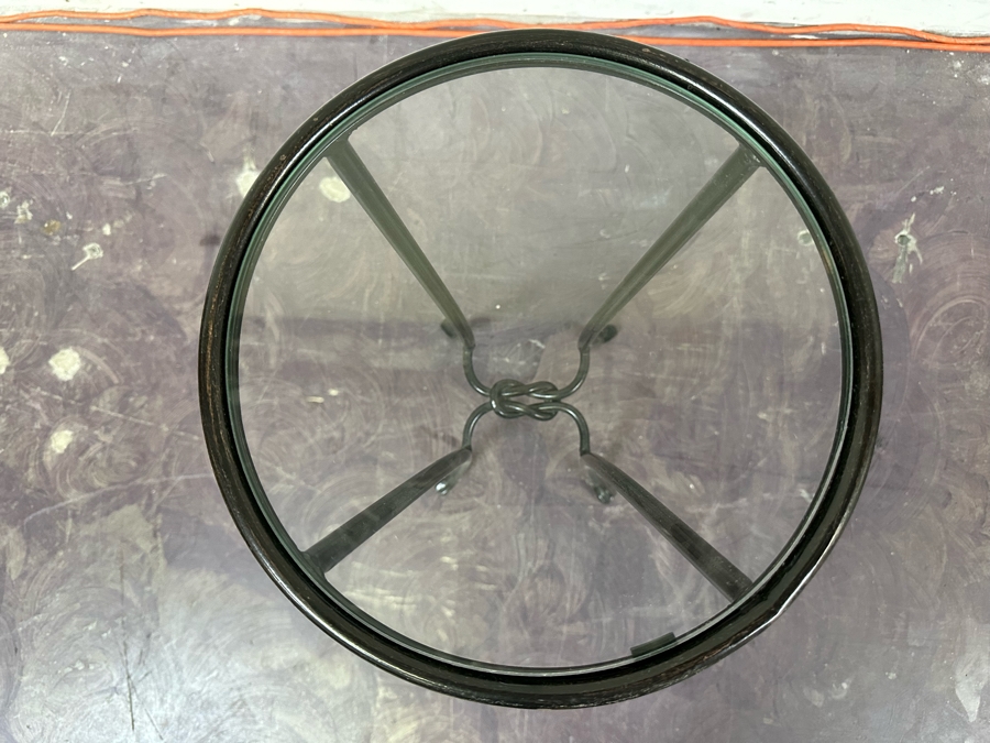 JUST ADDED - Wrought Iron Knot Glass Top Plant Stand 12W X 28H [Photo 3]