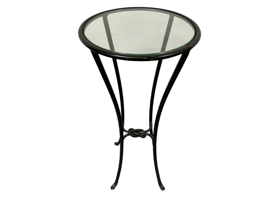JUST ADDED - Wrought Iron Knot Glass Top Plant Stand 12W X 28H